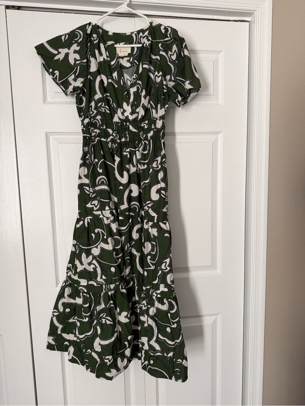 Anthropologie Green and White Printed Midi Dress